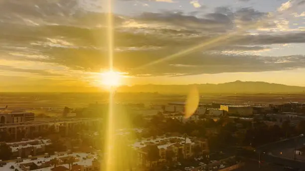 Photo of Las Vegas Hotel Window  Sunrise POV of Travel During Holiday Season McCarran International Airport in Winter Photo Series