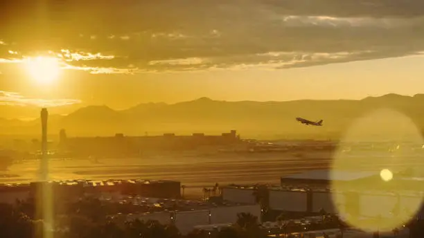 Photo of Las Vegas Hotel Window  Sunrise POV of Travel During Holiday Season McCarran International Airport in Winter Photo Series