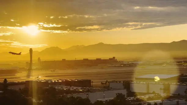 Photo of Las Vegas Hotel Window  Sunrise POV of Travel During Holiday Season McCarran International Airport in Winter Photo Series