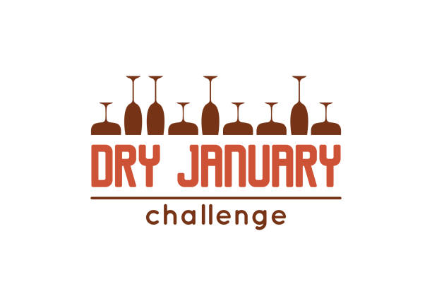 stockillustraties, clipart, cartoons en iconen met dry january challenge graphic print with overturned wine glasses border and text. - dry january