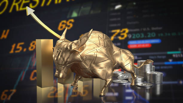 istock The gold bull on chart background for business concept 3d rendering 1454749521