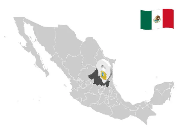 Vector illustration of Location of San Luis Potosi State on map Mexico. 3d location sign of San Luis Potosi. Quality map with  provinces of  Mexico for your design. Vector illustration. EPS10.
