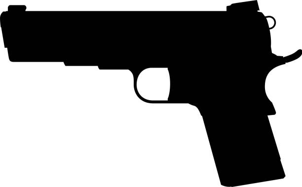 ガンシルエット - gun handgun silhouette outline点のイラスト素材／クリップアート素材／マンガ素材／アイコン素材