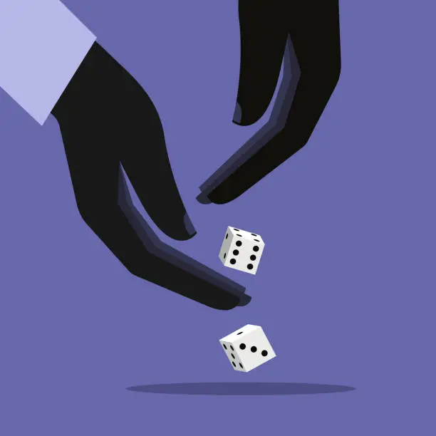 Vector illustration of Illustration of hands throwing dice. Business risk concept
