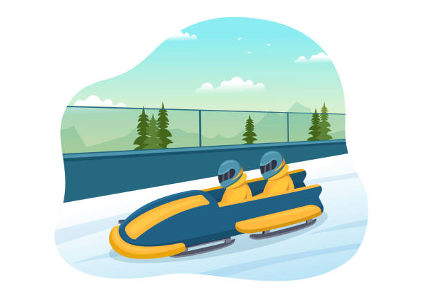 istock Athlete Riding Sled Bobsleigh Illustration with Snow, Ice and Bobsled Track for Competition in Winter Sport Activity Flat Cartoon Hand Drawn Templates 1454755812