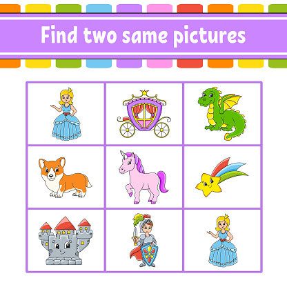 Two Same Image Find Two Same Pictures Task For Kids Education Developing Worksheet ...