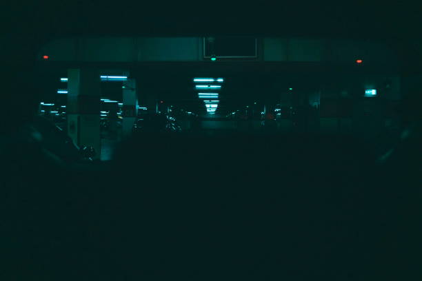 This cinematic photo taken inside the parking lot of a mall, in Jakarta