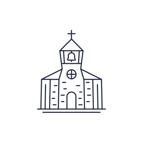 ilustrações, clipart, desenhos animados e ícones de igreja com um ícone de linha de campanário - church steeple vector christianity