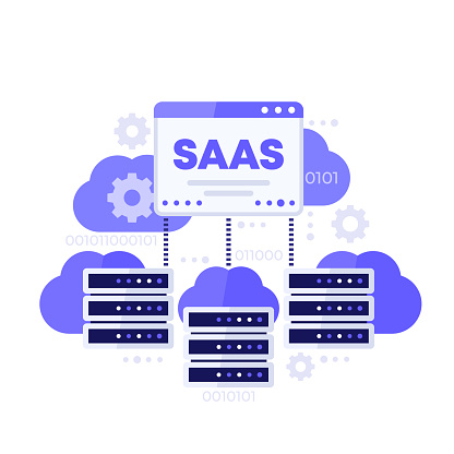 SAAS, hosting and cloud solutions vector illustration