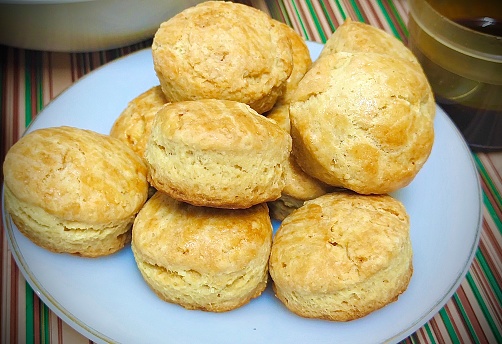 Snack and Dessert, Homemade Plain Scones, Typical Component of Traditional English Afternoon Tea.