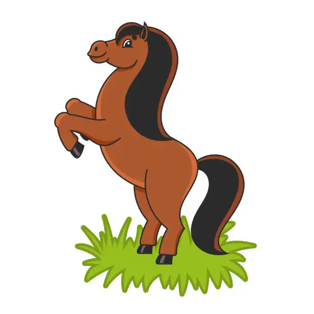 Vector illustration of Horse reared up. The farm animal stands on its hind legs. Cartoon style. Simple flat vector illustration.