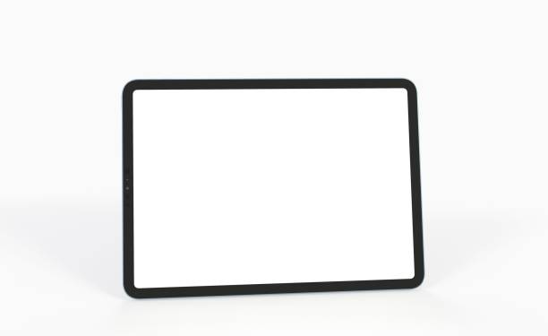istock Front view of a 3D rendered tablet monitor with white blank screen isolated on white background 1454767452