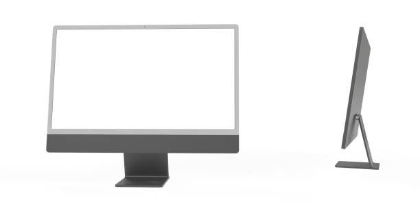 istock 3D render of a modern PC screens with  black frame isolated on a white background with copy space 1454767499