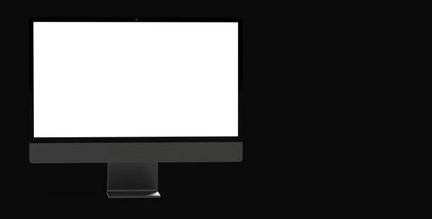 istock 3d rendering of a modern computer monitor mockup with copy space isolated on black background 1454769412