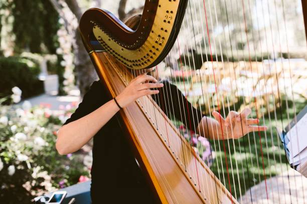 Woman playing a harp outdoors A woman playing a harp outdoors harp stock pictures, royalty-free photos & images