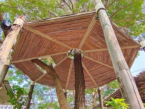 Empty Wooden Pavilion or Gazebo, A Small Garden Outbuildings  in A Park.