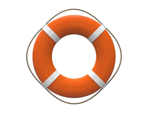 istock 3D rendering of an orange life-saving buoy isolated on a white background 1454771832