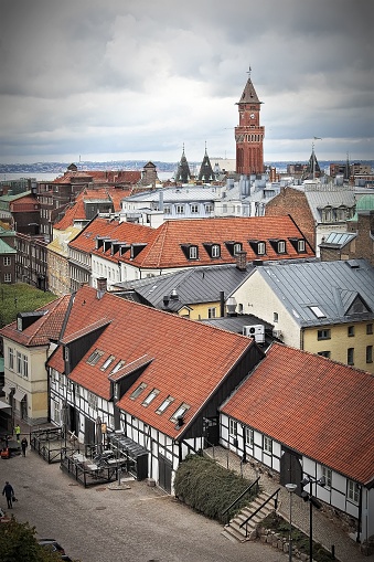 An elevated view across the town of Helsingborg in Sweden