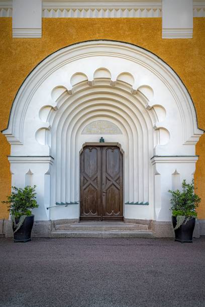 vertical shot of the brakne hoby church door in ronneby municipality, blekinge, sweden - hoby imagens e fotografias de stock