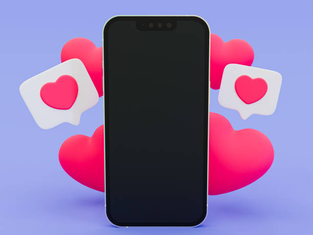 istock 3d minimal Happy Valentine's day. empty screen mobile phone template in valentine's theme. blank screen smartphone mockup with a love theme. 3d illustration. 1454774094