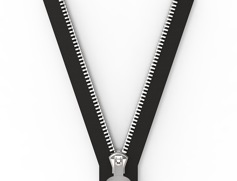 The 3d rendering of a zipper isolated on white background.