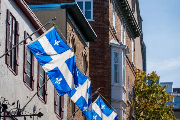 Photo of Flag of Quebec. Quebec City Old Town