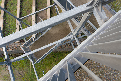 A steel staircase of a watchtower at the port of Rotterdam