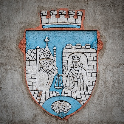 A closeup shot of the coat of arms symbol of Trondheim city, Norway