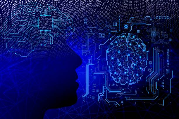 istock Human face silhouette and the digital brain circuit - technology concept board 1454779382