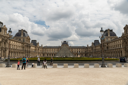 Paris : Jardin des Tuileries and the Louvre museum in autumn. No people during pandemic Covid19 in France, in autumn 2020. Paris in France. October 13, 2020