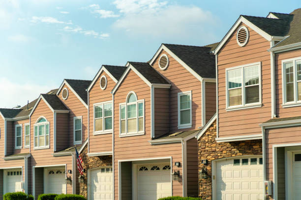 istock Apartment building with garages 1454780479