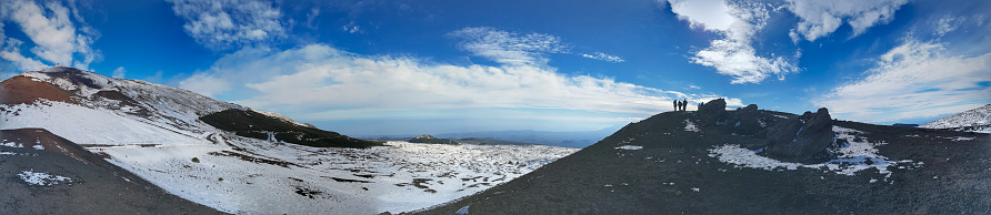 A panoramic view of mountains covered in snow