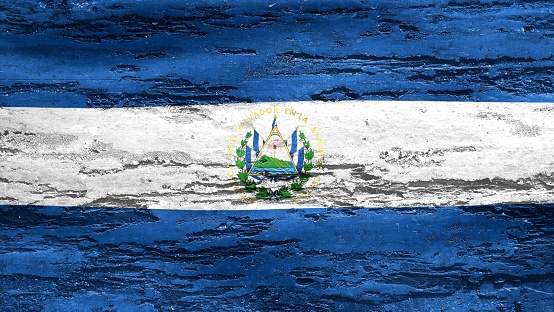 The flag of El Salvador illustrated in 2D with a weathered pattern along it