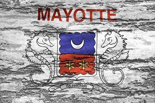 An illustration of the Mayotte flag on a concrete background