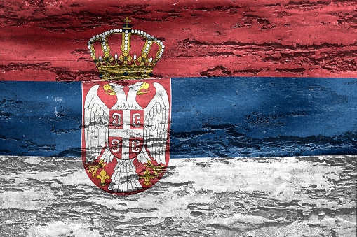 A 3D illustration of the Serbia flag - realistic waving fabric flag