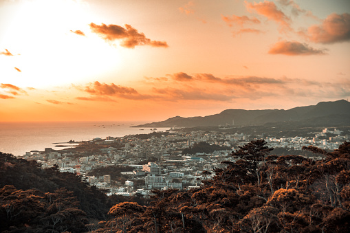 The view of Okinawa during sunset. Japan.