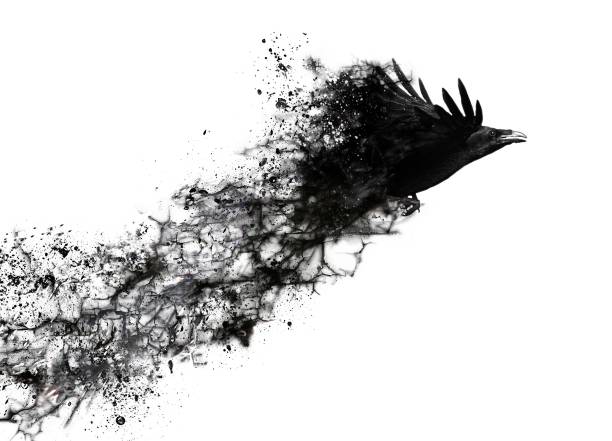 istock Futuristic cool edit of black mist forming into a crow on a white background 1454785379