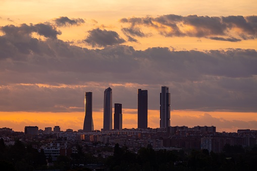 A scenic shot of the skylines of Four Tower in Madrid