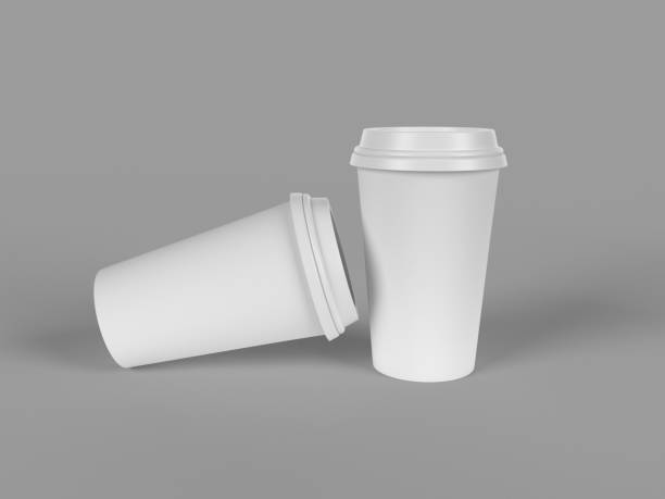 istock 3D rendering of white coffee cups on a grey background 1454785506