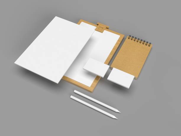 istock 3D rendering of stationery set isolated on gray background 1454785706