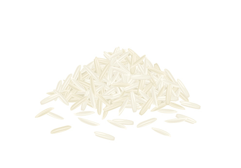 Heap of Long Basmati Rice isolated on white background. Vector cartoon food illustration.