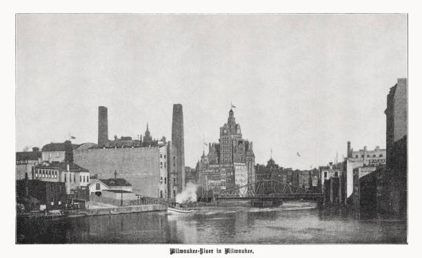 Historical view of Milwaukee, Wisconsin, USA, halftone print, published in 1899 vector art illustration