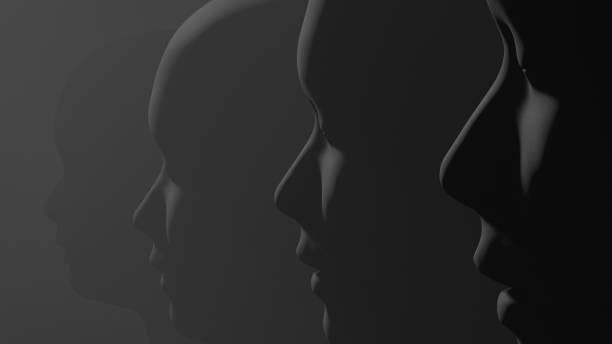 istock Humanoid heads with closed eyes. 1454792979