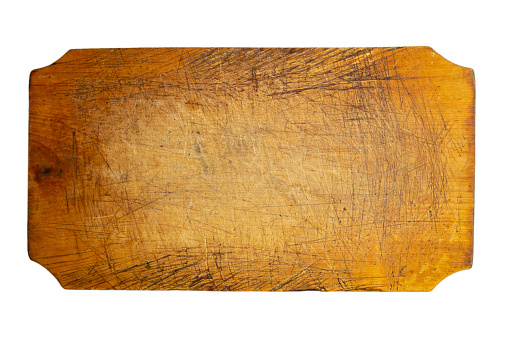 Obsolete chopping board, with cuts and scratches pattern, for food presentation