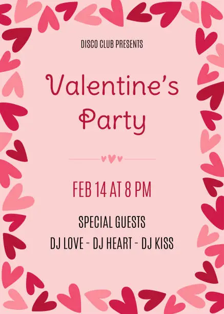 Vector illustration of Valentine's Day party invitation with hearts frame