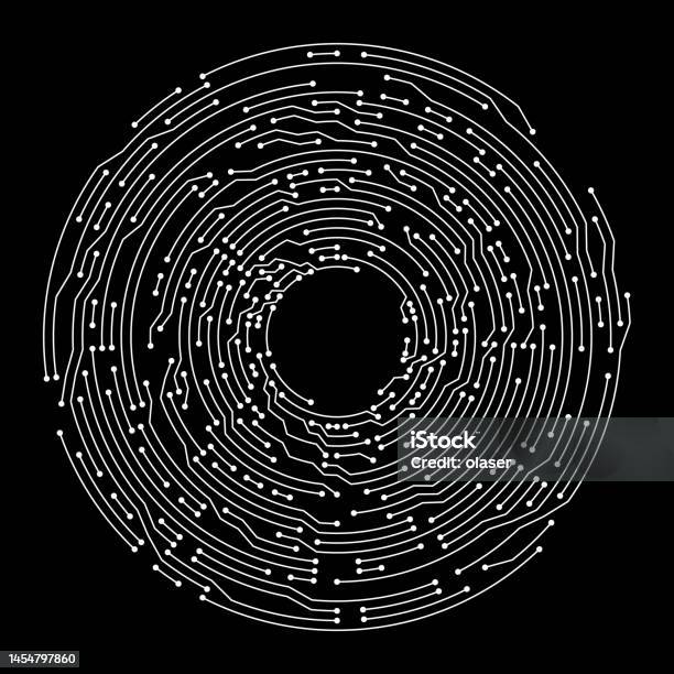 White Electronic Pattern Black And White Circuit Board Style Of Abstract Circular Electronics ...