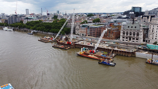 London tideway project near Blackfriars bridge  drone aerial view