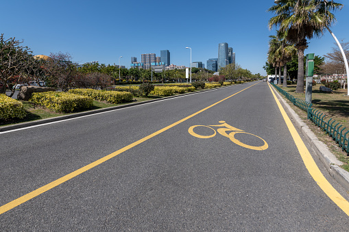 Empty urban bicycle lanes