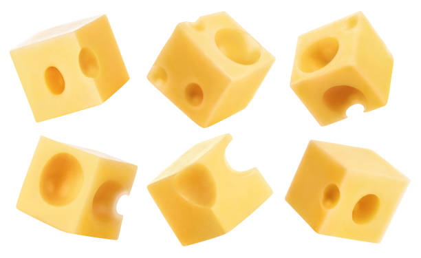 istock Collection of delicious cheese cubes on white 1454804961