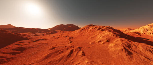 istock Mars landscape, 3d render of imaginary mars planet terrain 1454807895